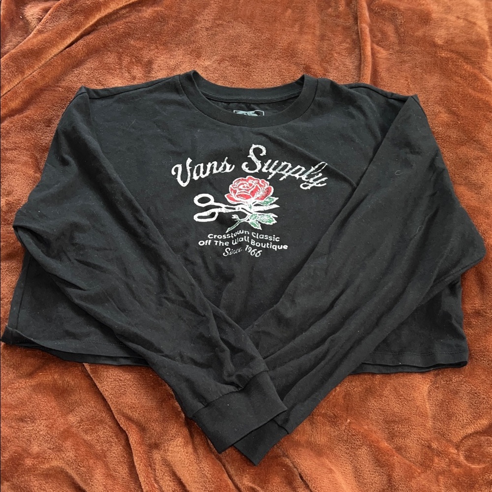 Vans Black Crop Long Sleeve with Rose Graphic